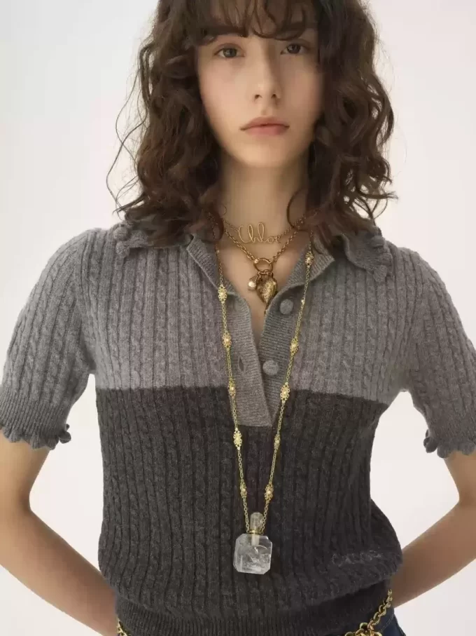 Short-sleeve polo sweater in a wool & cashmere knit Short-sleeve polo sweater in a wool & cashmere knit