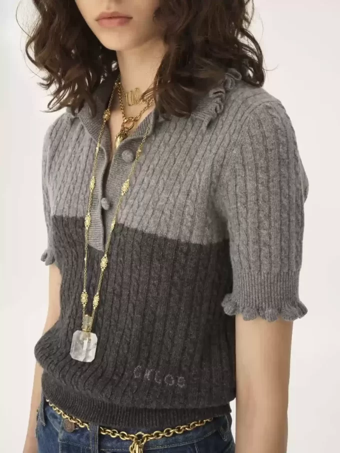 Short-sleeve polo sweater in a wool & cashmere knit Short-sleeve polo sweater in a wool & cashmere knit