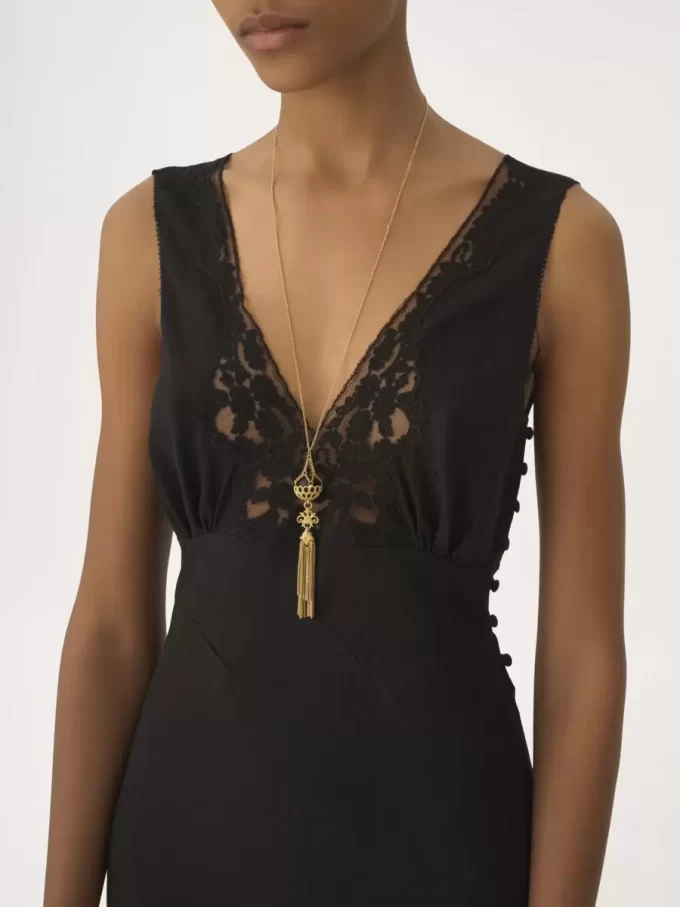 Sleeveless column dress in silk jacquard & lace Sleeveless column dress in silk jacquard & lace