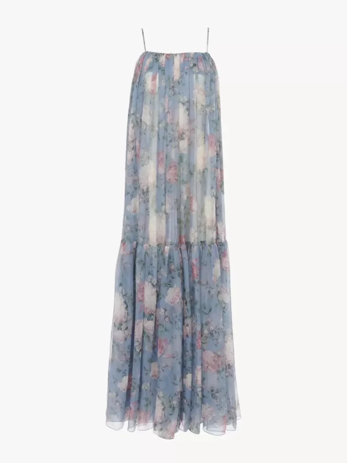 Sleeveless long dress in silk mousseline Sleeveless long dress in silk mousseline