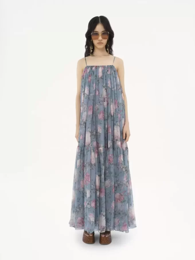Sleeveless long dress in silk mousseline Sleeveless long dress in silk mousseline