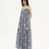 Sleeveless long dress in silk mousseline Sleeveless long dress in silk mousseline