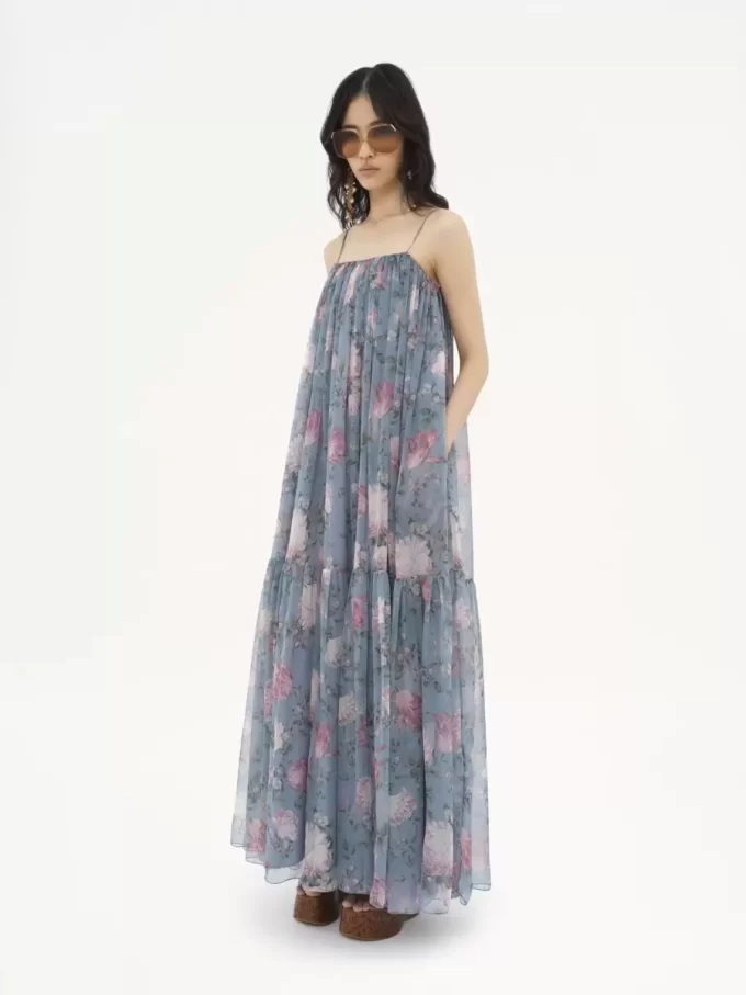 Sleeveless long dress in silk mousseline Sleeveless long dress in silk mousseline