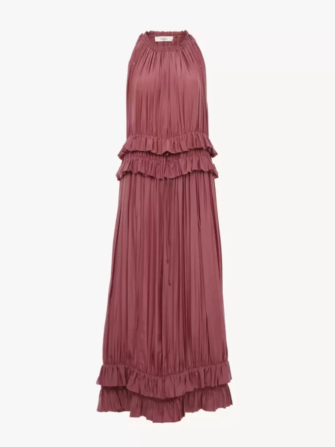 Sleeveless long dress in washed silk pongé Sleeveless long dress in washed silk pongé
