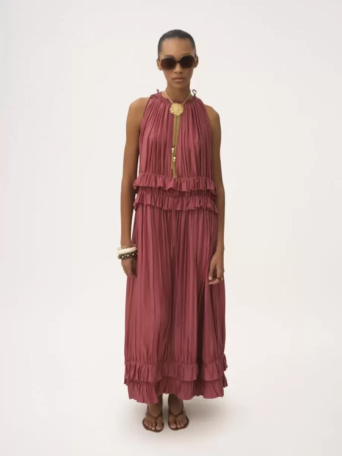 Sleeveless long dress in washed silk pongé Sleeveless long dress in washed silk pongé