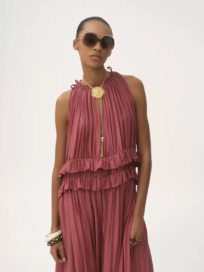 Sleeveless long dress in washed silk pongé Sleeveless long dress in washed silk pongé