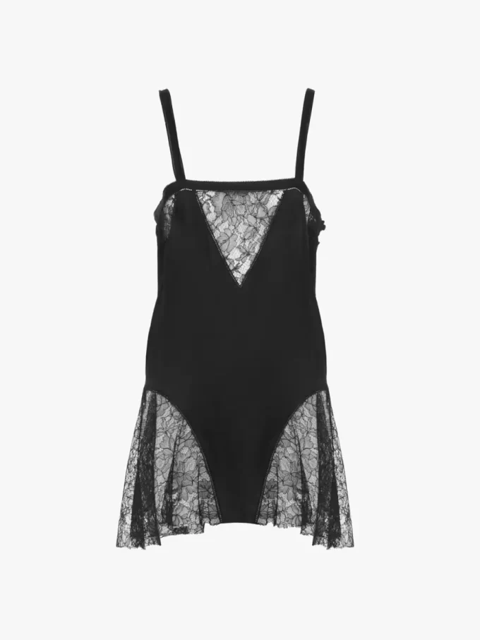 Sleeveless mini dress in silk charmeuse & lace Sleeveless mini dress in silk charmeuse & lace