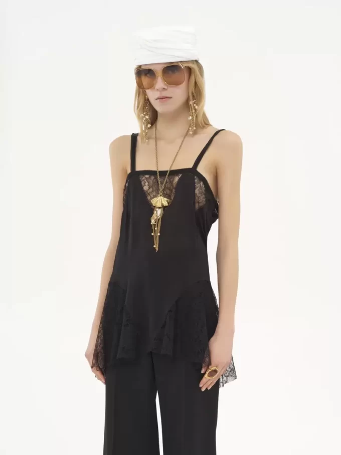 Sleeveless mini dress in silk charmeuse & lace Sleeveless mini dress in silk charmeuse & lace