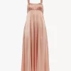 Sleeveless ruched long dress in silk satin Sleeveless ruched long dress in silk satin