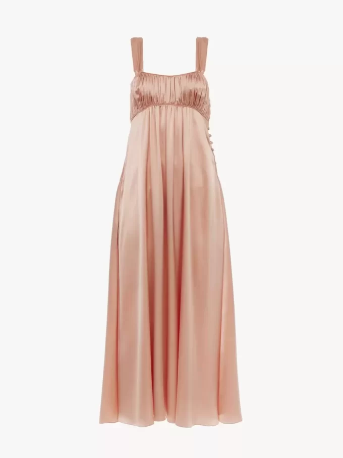 Sleeveless ruched long dress in silk satin Sleeveless ruched long dress in silk satin