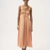 Sleeveless ruched long dress in silk satin Sleeveless ruched long dress in silk satin