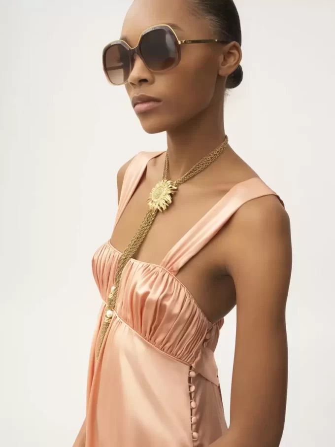 Sleeveless ruched long dress in silk satin Sleeveless ruched long dress in silk satin