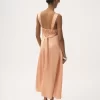 Sleeveless ruched long dress in silk satin Sleeveless ruched long dress in silk satin