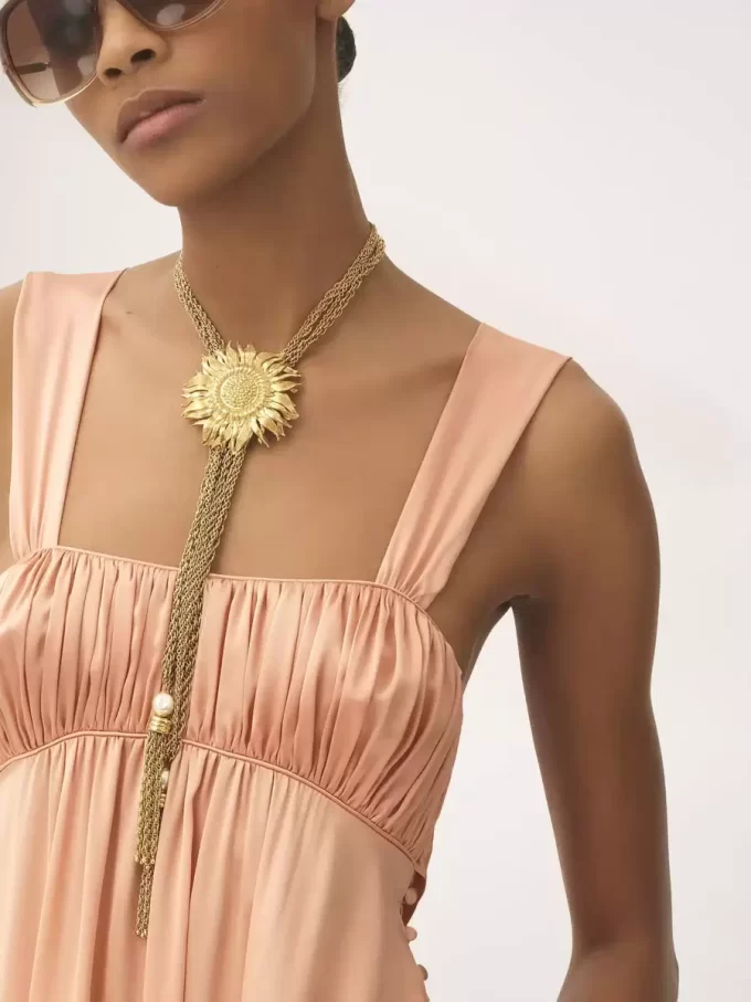 Sleeveless ruched long dress in silk satin Sleeveless ruched long dress in silk satin