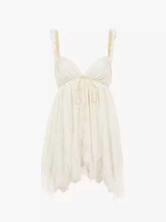 Sleeveless top in washed silk pongé & lace