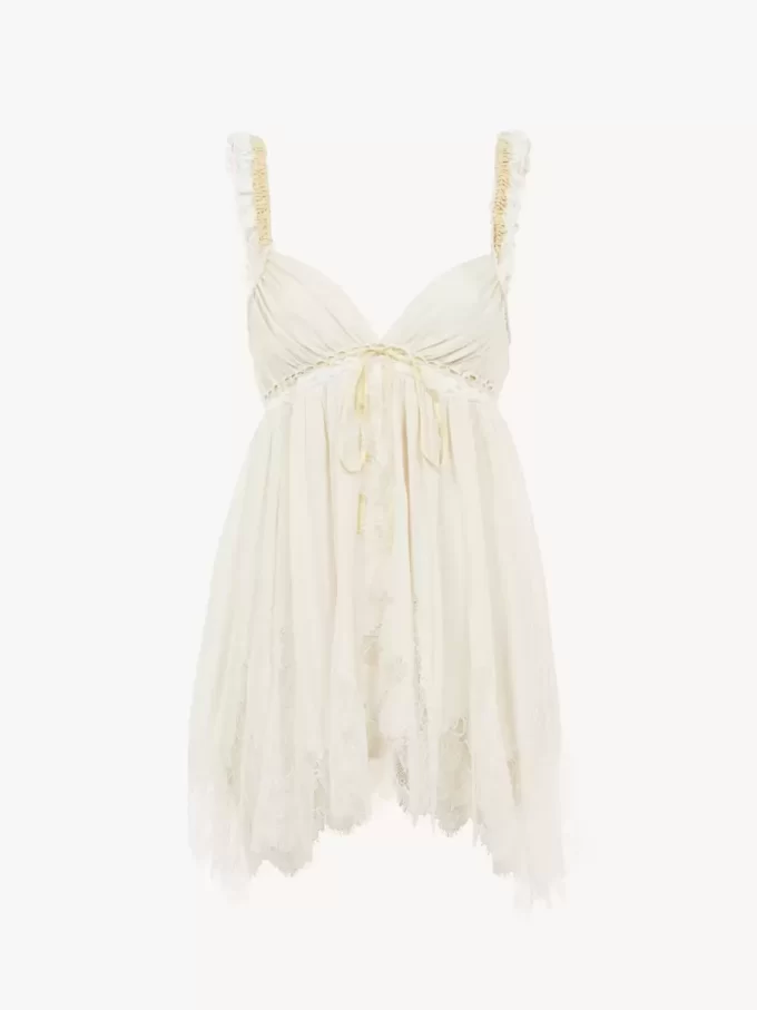 Sleeveless top in washed silk pongé & lace Sleeveless top in washed silk pongé & lace