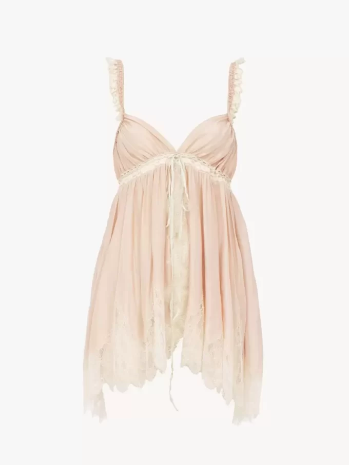 Sleeveless top in washed silk pongé & lace Sleeveless top in washed silk pongé & lace