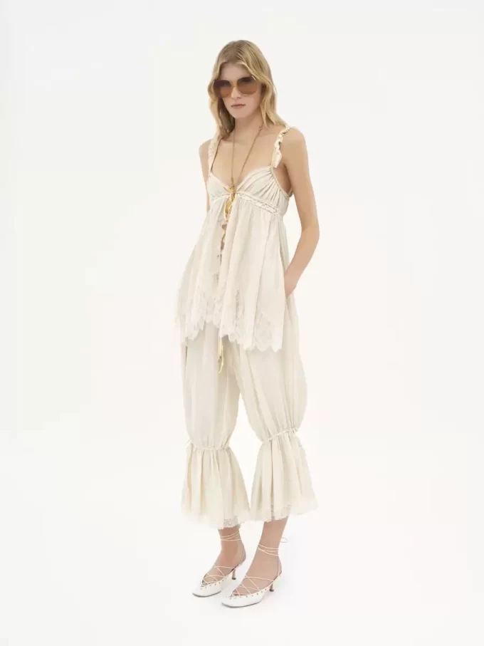 Sleeveless top in washed silk pongé & lace Sleeveless top in washed silk pongé & lace