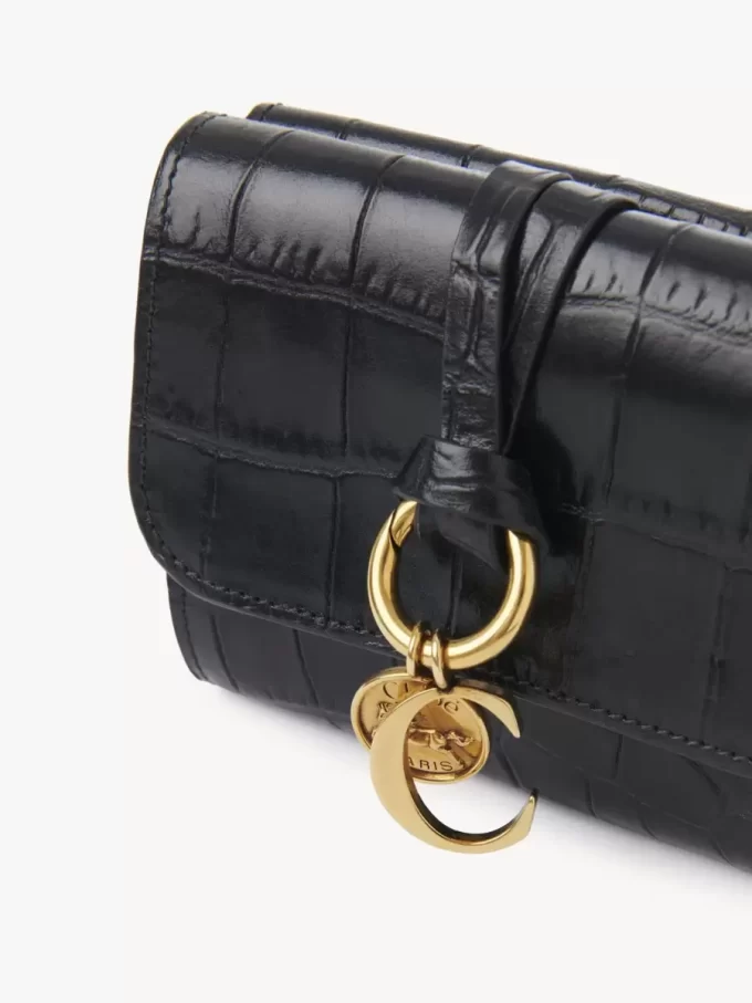 Small Alphabet tri-fold in croco-effect leather