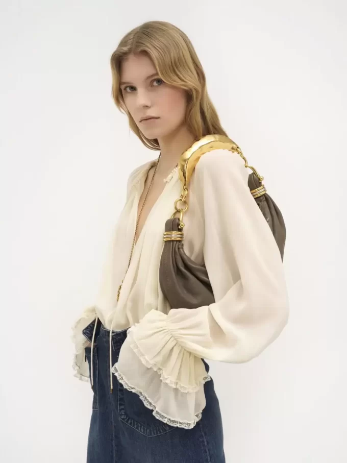 Small Bracelet hobo Bag in grained leather Small Bracelet hobo Bag in grained leather