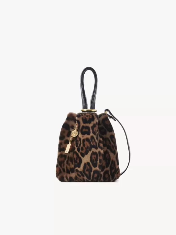 Small Chloé Spin tote bag in leopard-print shearling
