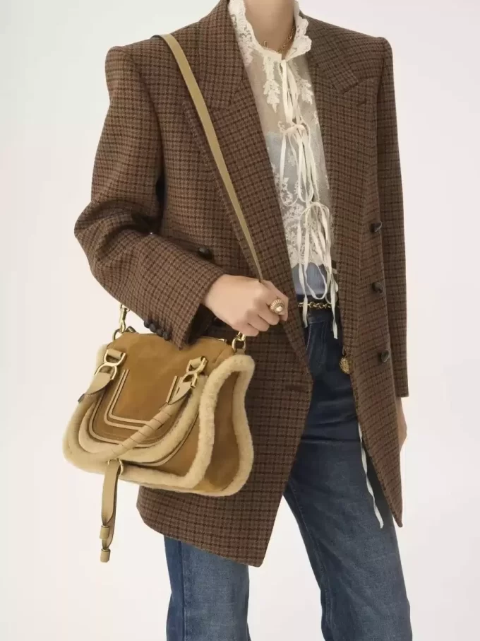 Small Marcie bag in suede leather & shearling Small Marcie bag in suede leather & shearling