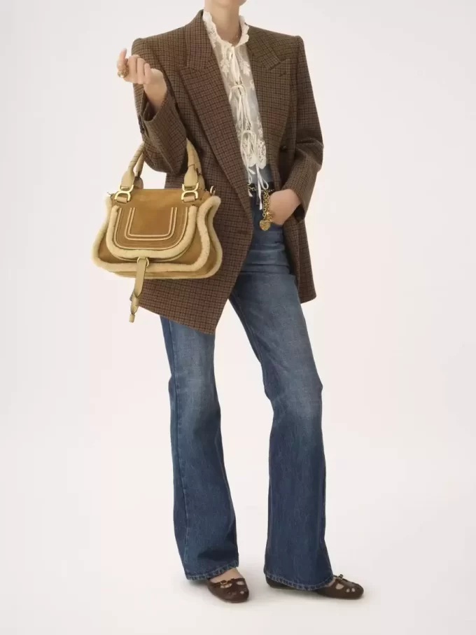 Small Marcie bag in suede leather & shearling Small Marcie bag in suede leather & shearling