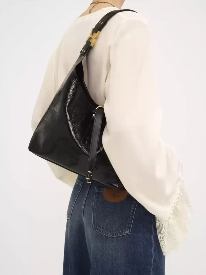 Small Marcie hobo bag in croco-effect leather Small Marcie hobo bag in croco-effect leather