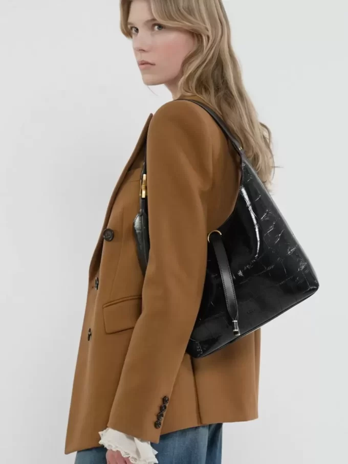 Small Marcie hobo bag in croco-effect leather Small Marcie hobo bag in croco-effect leather