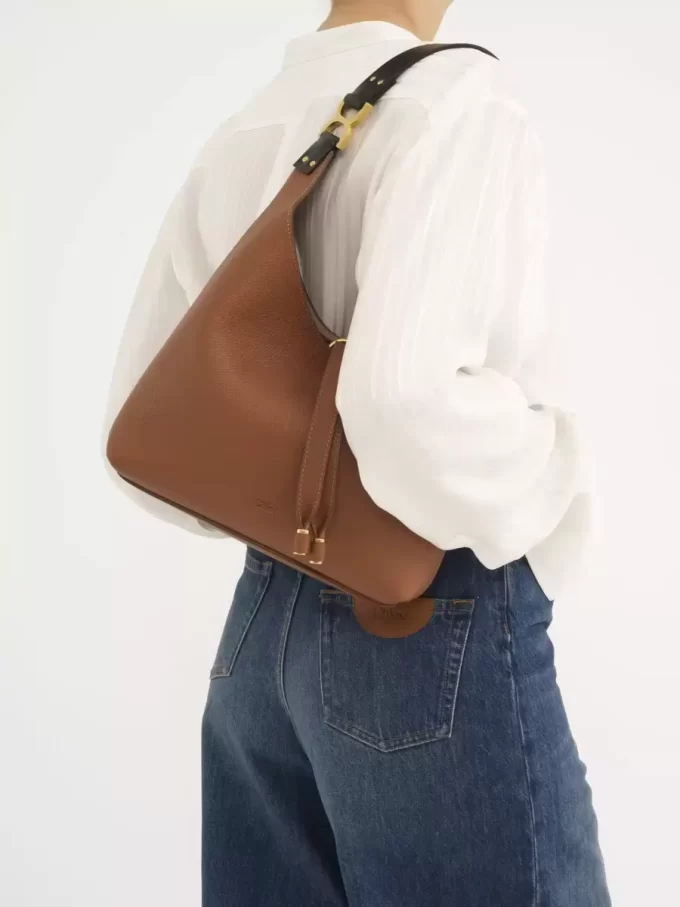 Small Marcie hobo bag in grained leather Small Marcie hobo bag in grained leather