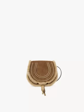 Small Marcie saddle bag in suede leather & shearling