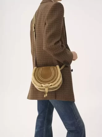 Small Marcie saddle bag in suede leather & shearling