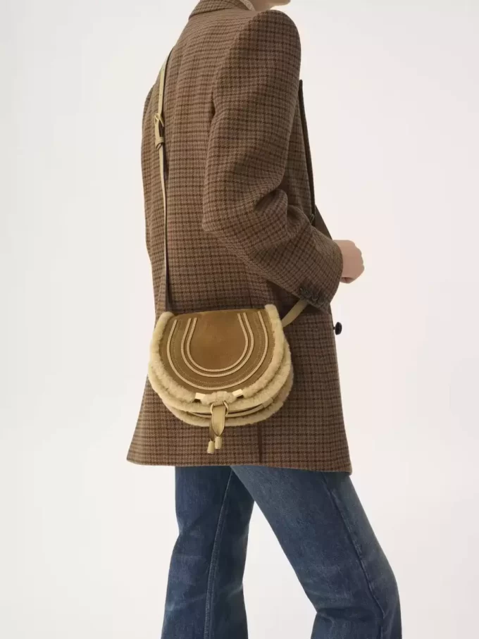 Small Marcie saddle bag in suede leather & shearling Small Marcie saddle bag in suede leather & shearling