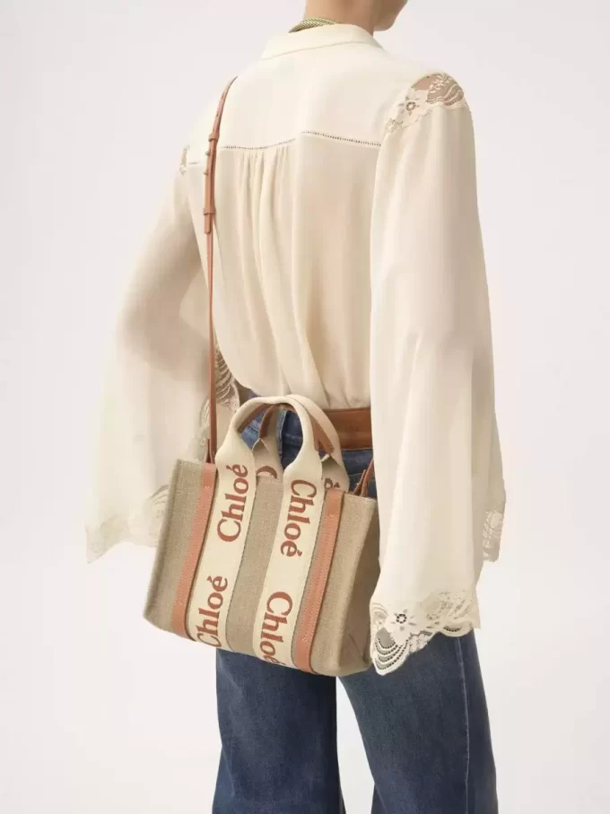 Small Woody tote bag in linen Small Woody tote bag in linen