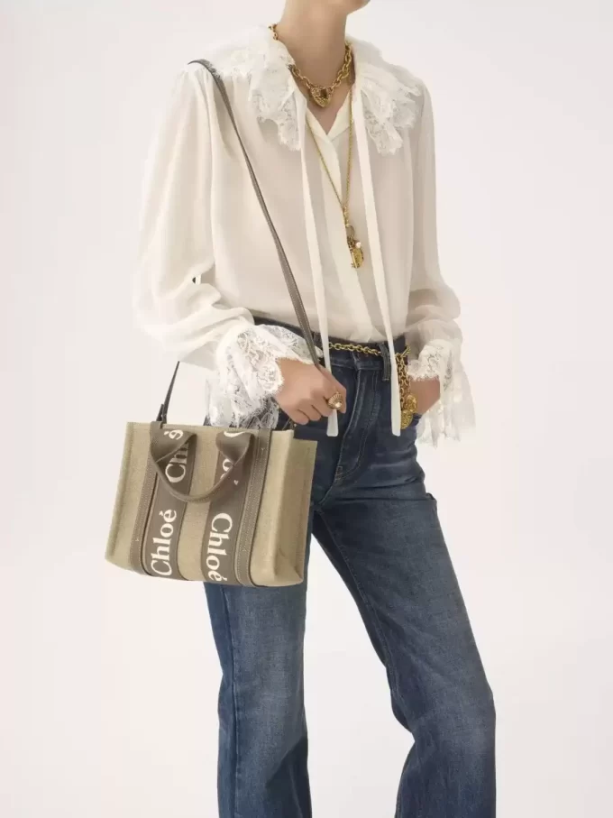 Small Woody tote bag in linen Small Woody tote bag in linen