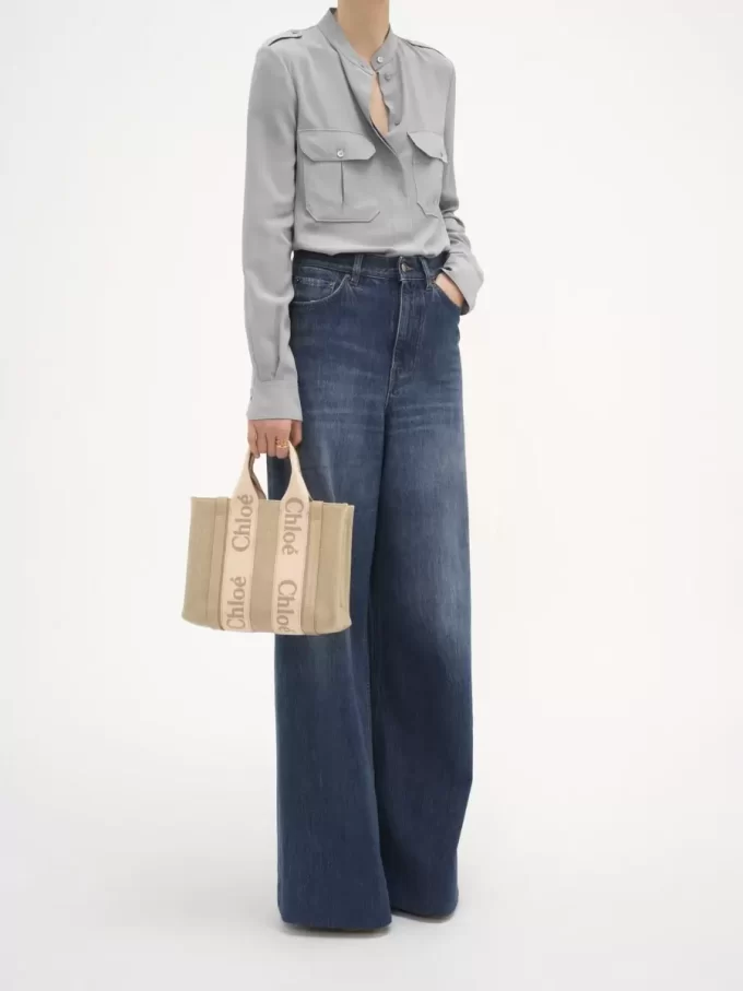 Small Woody tote bag in linen Small Woody tote bag in linen