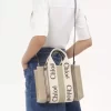 Small Woody tote bag in linen & leather Small Woody tote bag in linen & leather