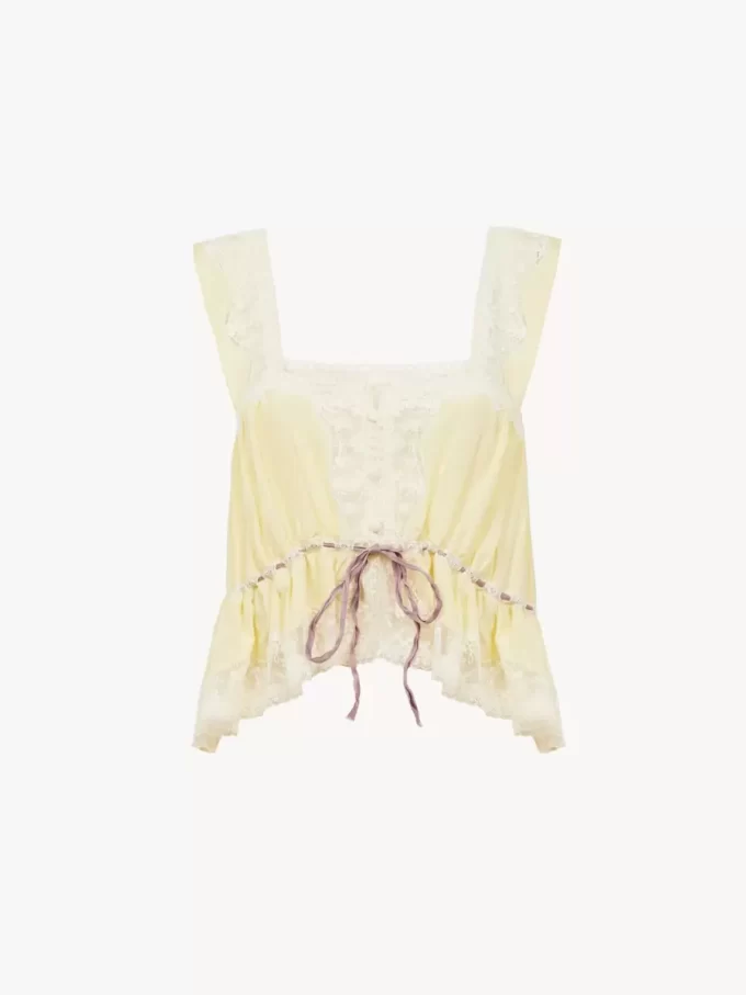 Square-neck cropped top in silk habotai & lace Square-neck cropped top in silk habotai & lace