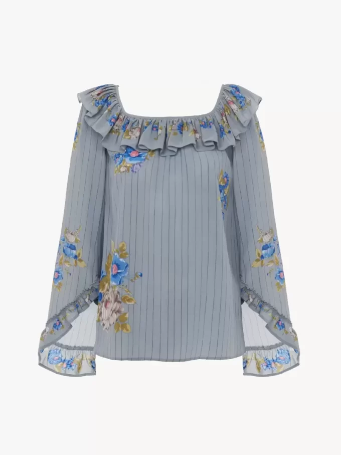 Square-neck ruffle top in crêpe de chine Square-neck ruffle top in crêpe de chine