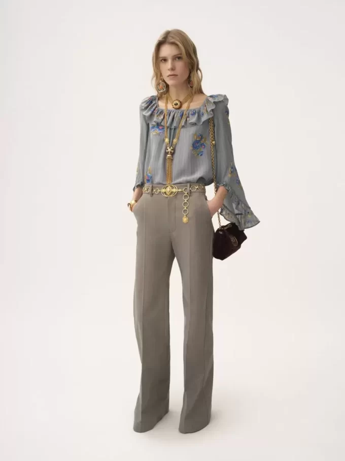 Square-neck ruffle top in crêpe de chine Square-neck ruffle top in crêpe de chine