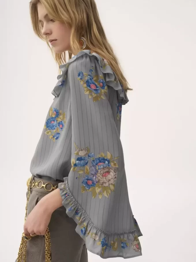 Square-neck ruffle top in crêpe de chine Square-neck ruffle top in crêpe de chine