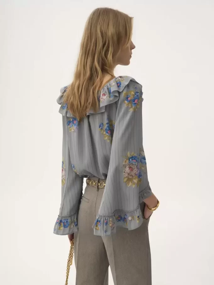 Square-neck ruffle top in crêpe de chine Square-neck ruffle top in crêpe de chine