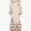 Square-neck ruffled long dress in crêpe de chine Square-neck ruffled long dress in crêpe de chine