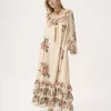 Square-neck ruffled long dress in crêpe de chine Square-neck ruffled long dress in crêpe de chine