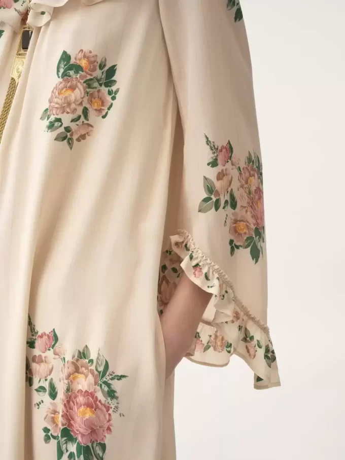 Square-neck ruffled long dress in crêpe de chine Square-neck ruffled long dress in crêpe de chine