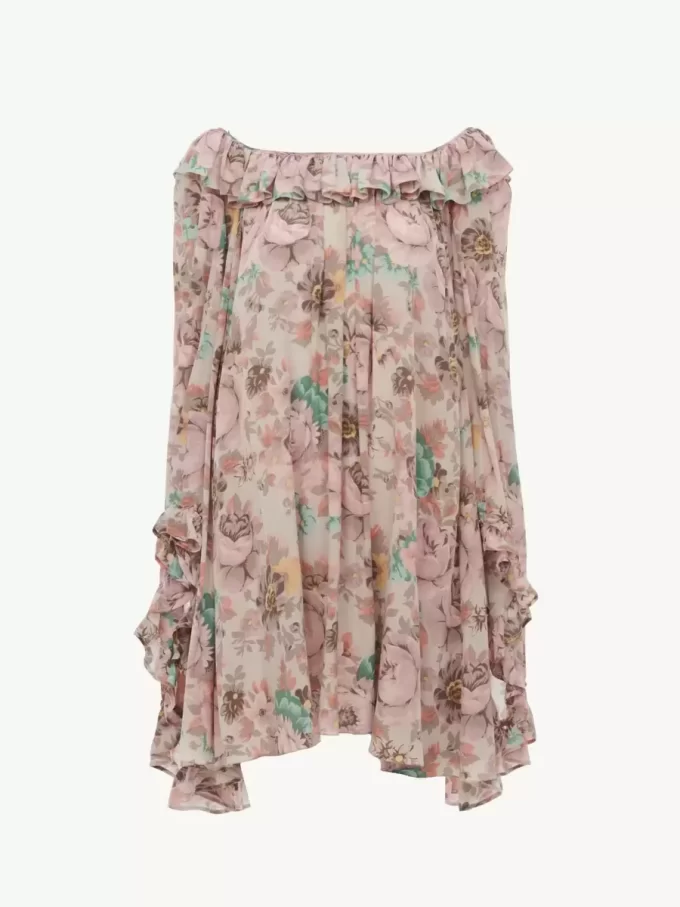 Square-neck ruffled mini dress in crêpe de chine Square-neck ruffled mini dress in crêpe de chine