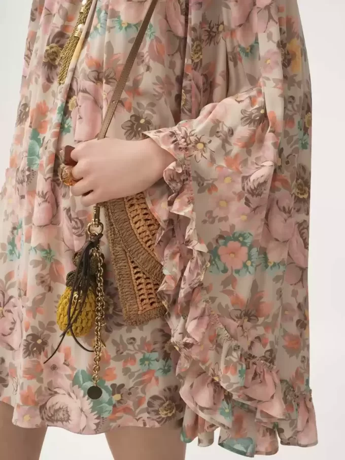 Square-neck ruffled mini dress in crêpe de chine Square-neck ruffled mini dress in crêpe de chine