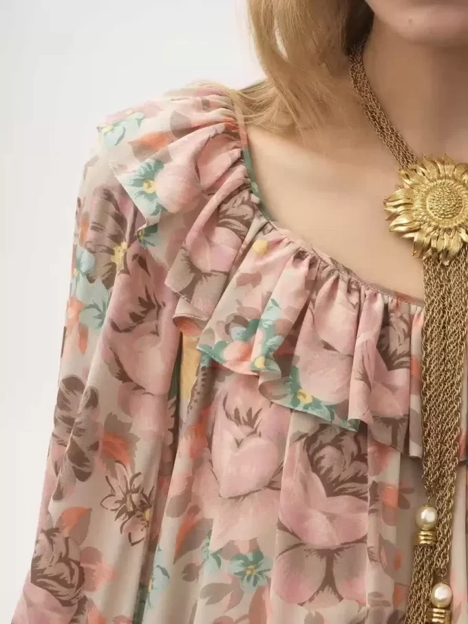 Square-neck ruffled mini dress in crêpe de chine Square-neck ruffled mini dress in crêpe de chine