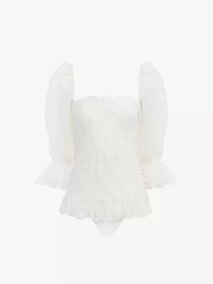 Square-neck top in embroidered lace Square-neck top in embroidered lace