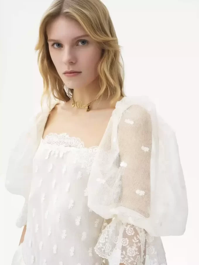 Square-neck top in embroidered lace Square-neck top in embroidered lace